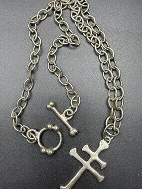 RLM Robert Lee Morris 1980s Sterling Silver Double Barred Cross Necklace